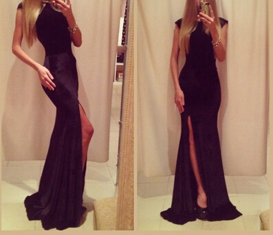 Cute And Classy Pure Black Long Dress Vc40504mn