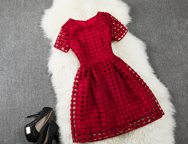 Fashion Lace Round Neck Short Sleeve Dress Vg41102mn
