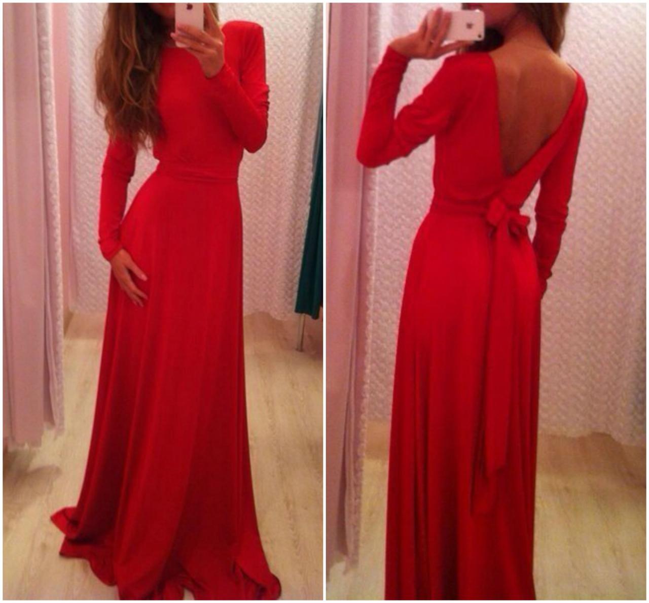 Gorgeous Red V Back Long Dress
