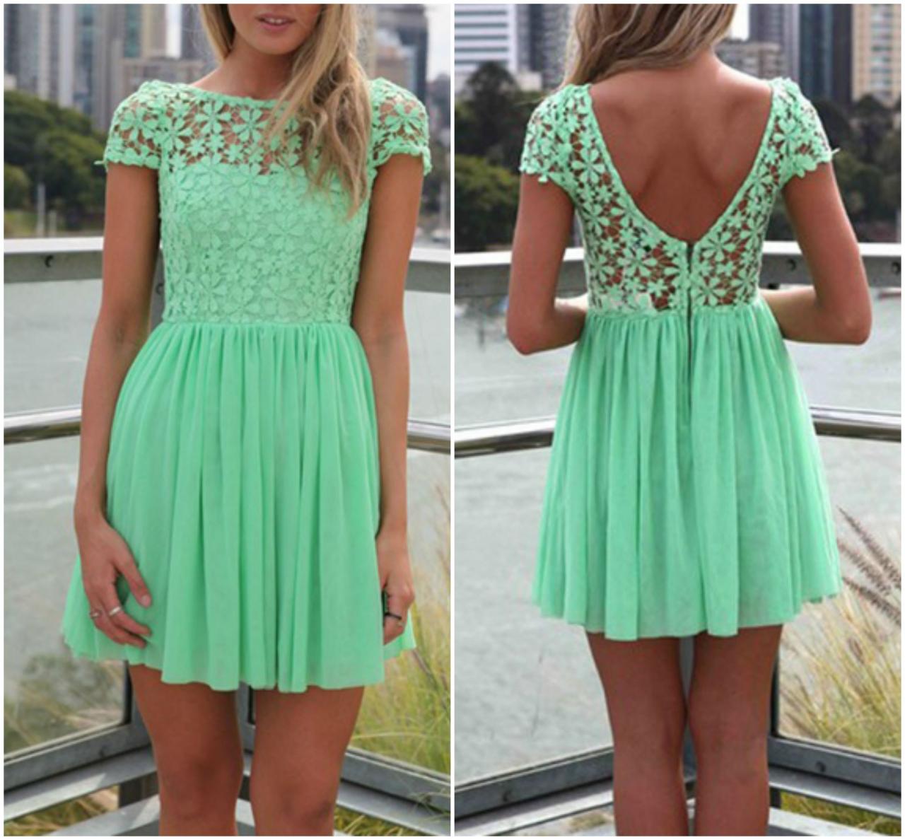 Gorgeous Green Lace And Chiffon Dress