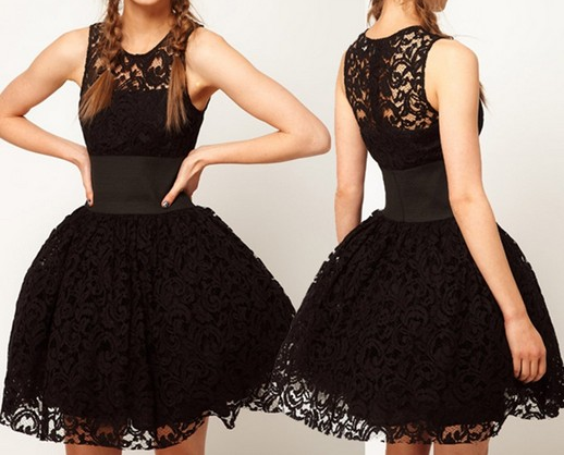 Sleeveless Black Ball Gown Lace Dress Vg42609mn