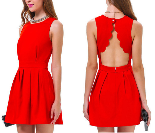 Scalloped Open Back Red Short Party Dress, Homecoming Dresses, Graduation Dresses