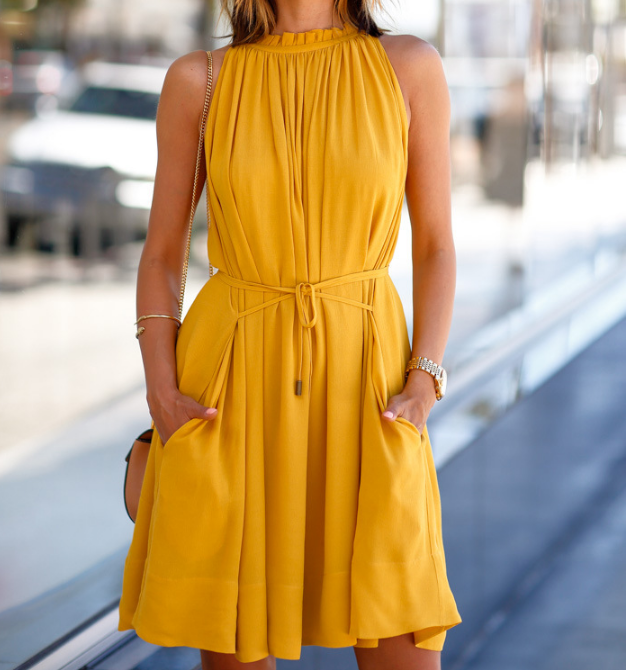 mustard yellow sleeveless dress