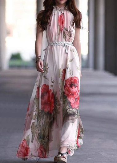 Sexy Charming Mandarin Collar Sleeveless Printed Dress For Lady Vg61109mn