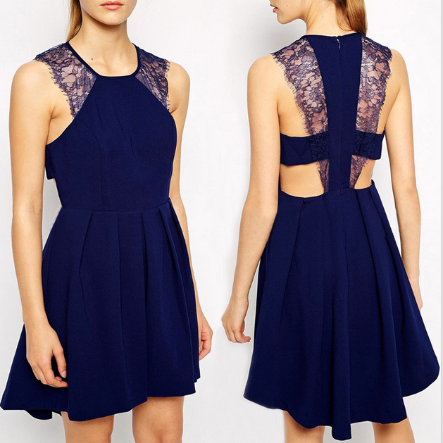 Fashion Sleeveless Lace Stitching Chiffon Dress Vg9103mn