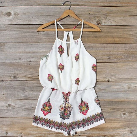 Sleeveless Halter Romper Featuring Keyhole And Floral Print