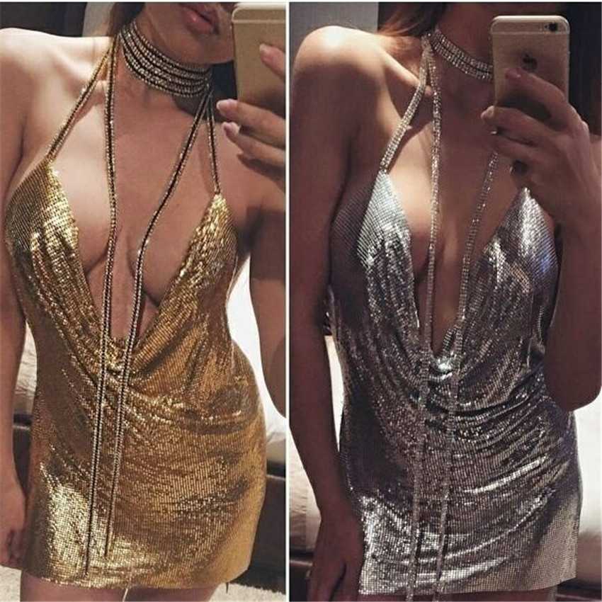 Sexy V-neck Backless Sequins Dress 3407