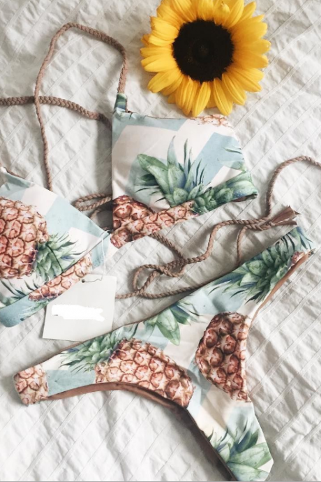 Fashion Sexy Printed Pineapple Bikini Swimwear
