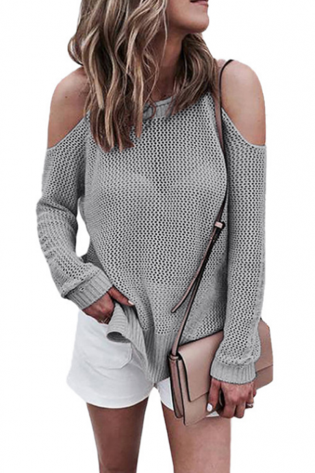 Sexy Round Neck Off-Shoulder Knit Sweater