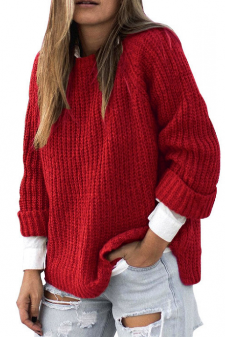 Loose Large Size Round Neck Knit Long Sleeve Sweater