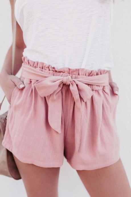 Solid Color High Waist Casual Shorts