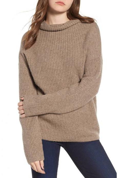 Women's Solid Color High-necked Long-sleeved Sweater