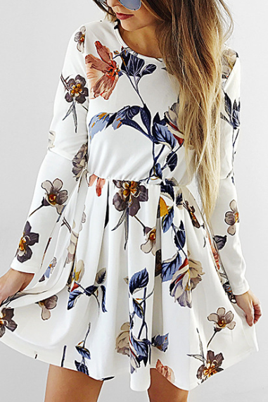 Fashion Long Sleeve Print Dress