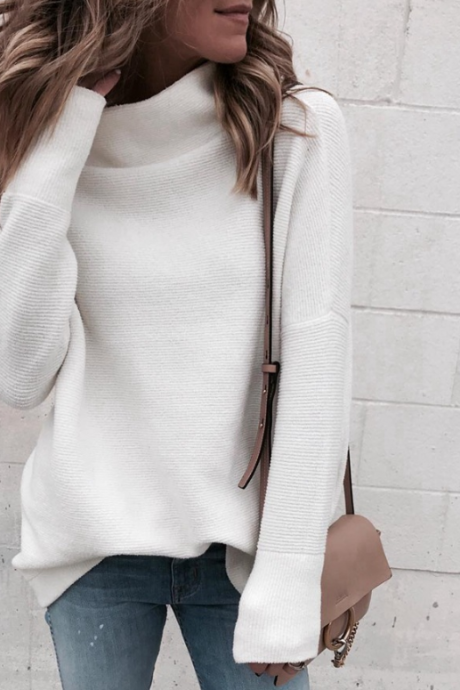 Fashion High-Necked Long-Sleeved Knit Sweater