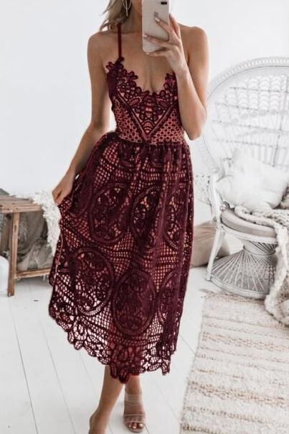Sling Sexy Lace Solid Color Sleeveless Dress