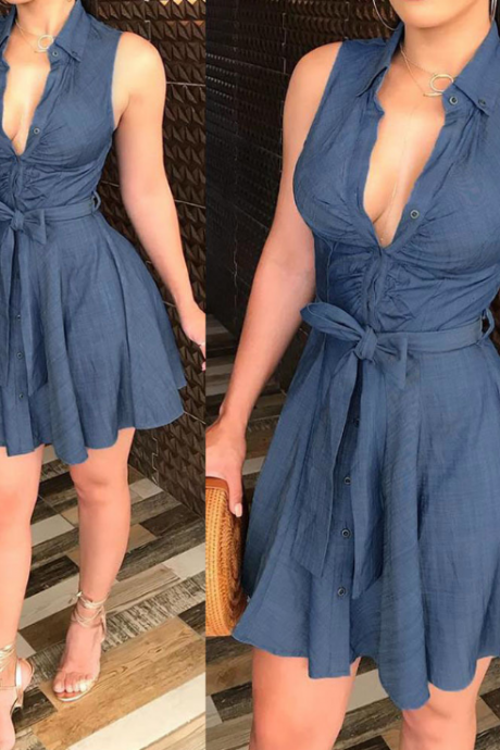 Solid Color Sexy Sleeveless Dress