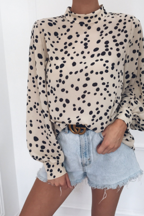 Round Neck Sexy Print Long-sleeved Top
