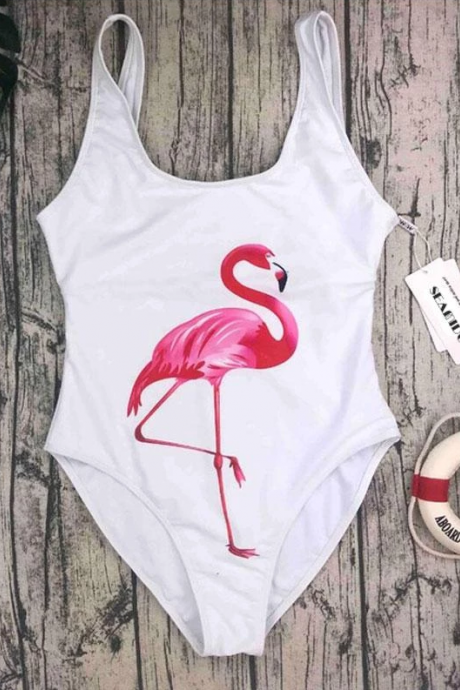 Sexy One Piece Flamingo Print Swimsuit