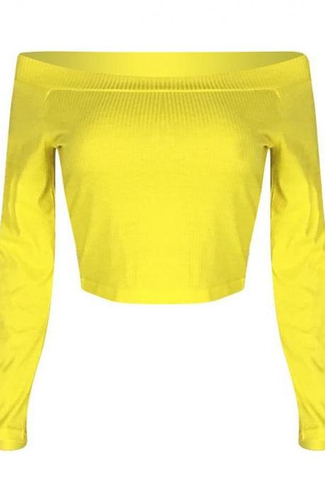Solid Color Sexy Temperament One-Neck Long-Sleeved T-Shirt Top