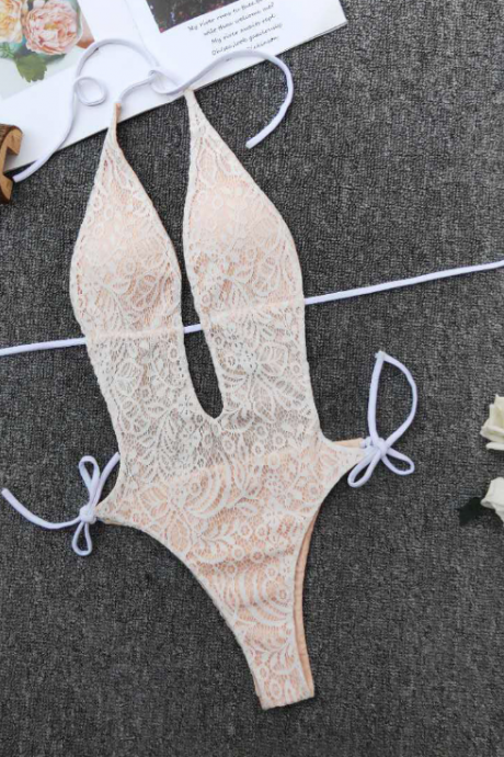 Lace One-piece Open Back Bikini Swimsuit