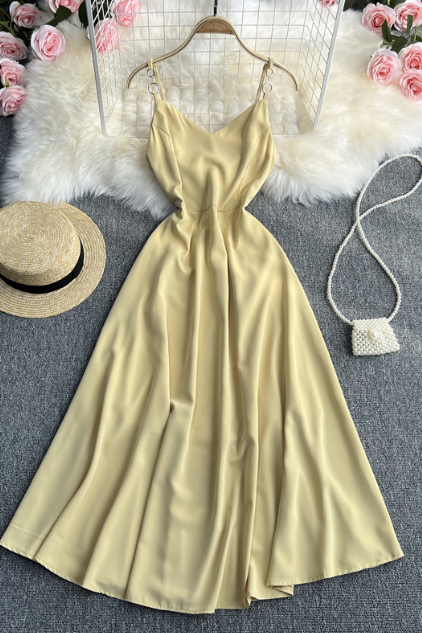 Solid Color Sexy Temperament Backless Sling Dress