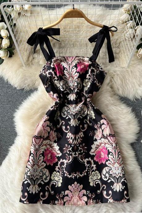 Women's Design Floral Sling High Waist Dress