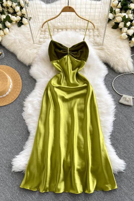Solid Color Elegant Temperament Off-the-shoulder Sling High Waist Dress