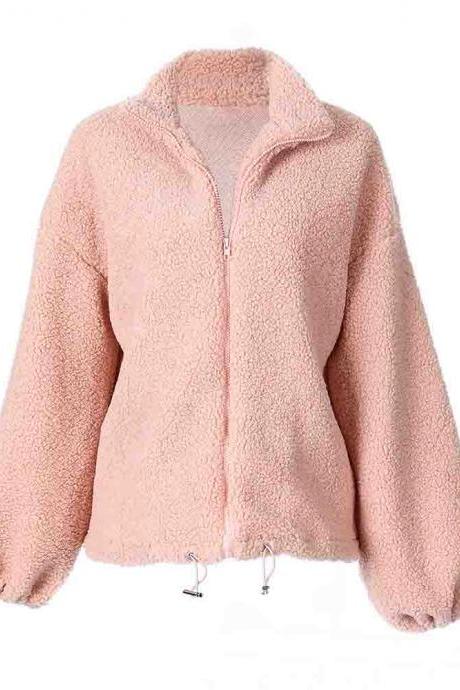 Pink Long Sleeve Zipper Cardigan Coat