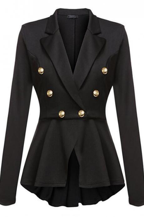 Slim Suit Coat Button Long Sleeve Double-breasted Lady Blazer Work Wear