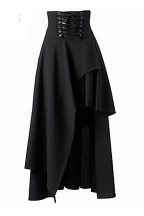 High Waist Asymmetric Hem Bandage Long Maxi Skirts Black