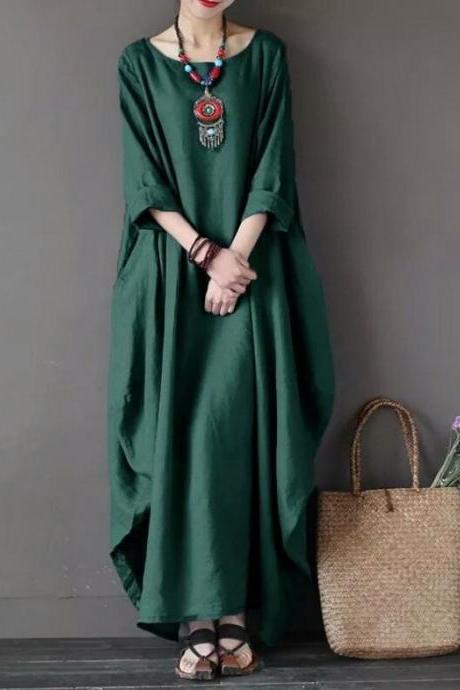 Women Maxi Sleeve Loose Casual Plus Size Party Beach Long Dress