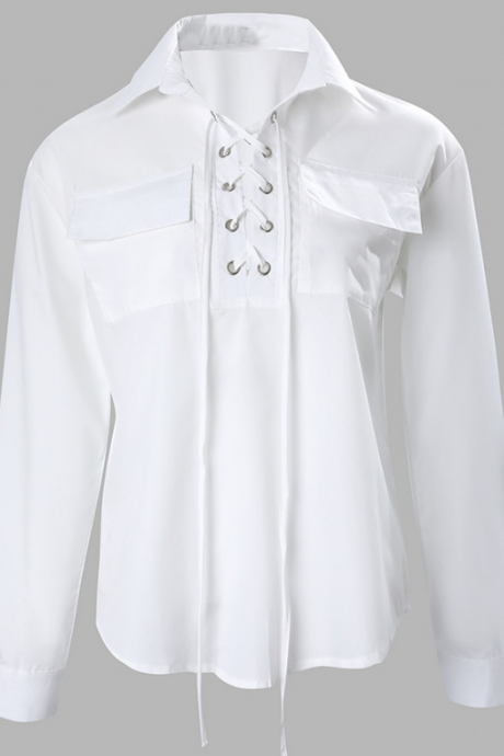 White Women's Fashion Long Sleeve Shirt Top
