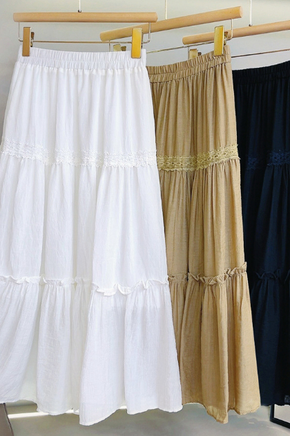 Casual Vintage Lace Panel High Waist Skirt