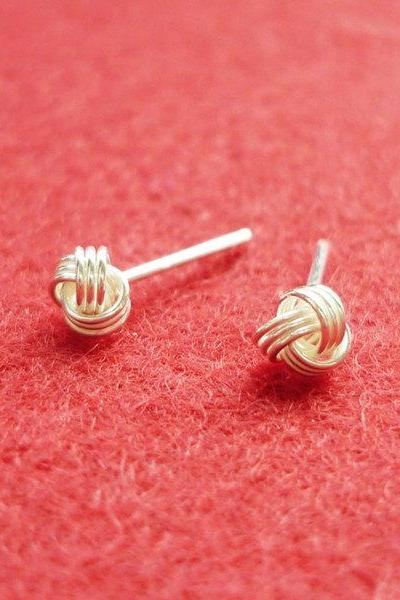 Small Bright Knot Silver Stud Earrings