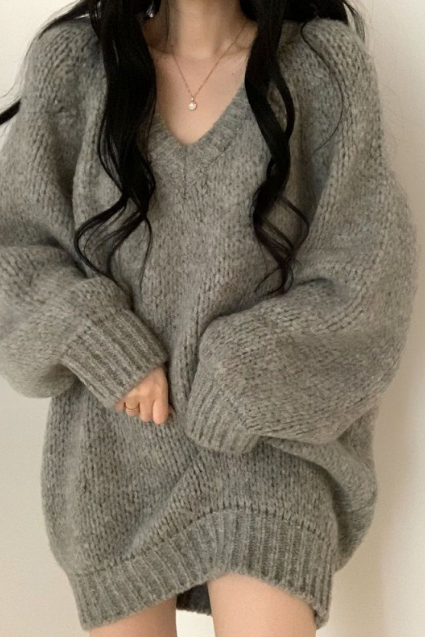 Large Size Women&amp;#039;s Retro Loose Knit Long Sleeved Sweater