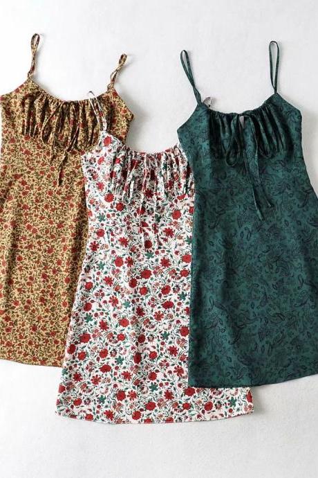 Flower Print Slim-fitting High-waisted Dress