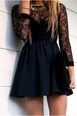 Black Lace Hollow Out Dress