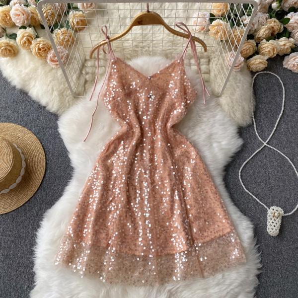 Temperament Sequin Sparkling Sweet V-Neck Sling Dress