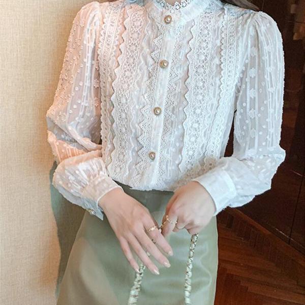 Fashion Design Long Sleeved Chiffon Women'S Shirt