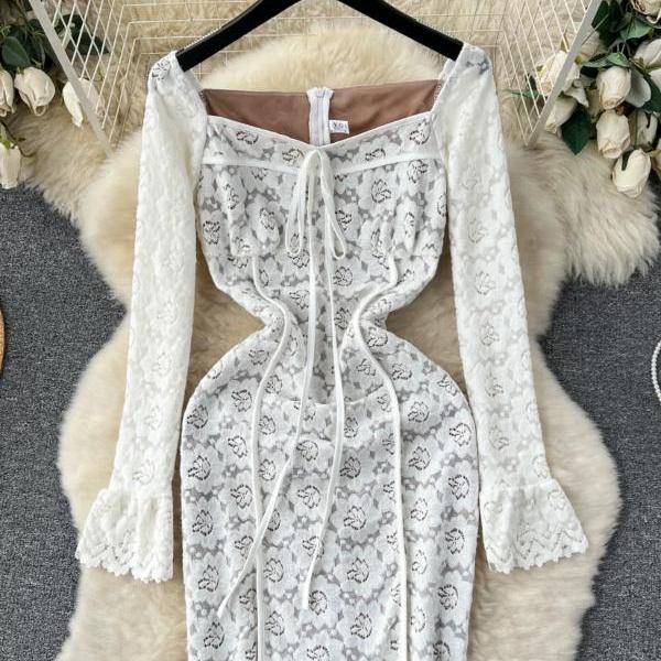 Sexy Long Sleeved Lace Slim Hip Wrap Dress