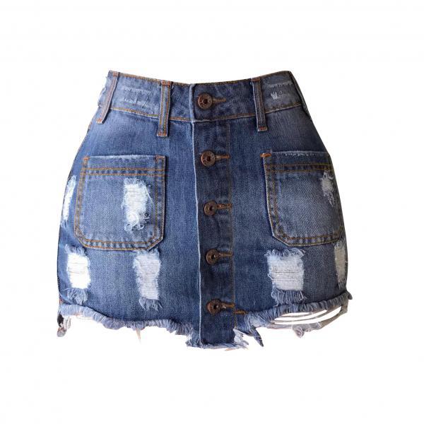 Solid Color Breasted Denim Tight Fitting Hip Wrap Skirt