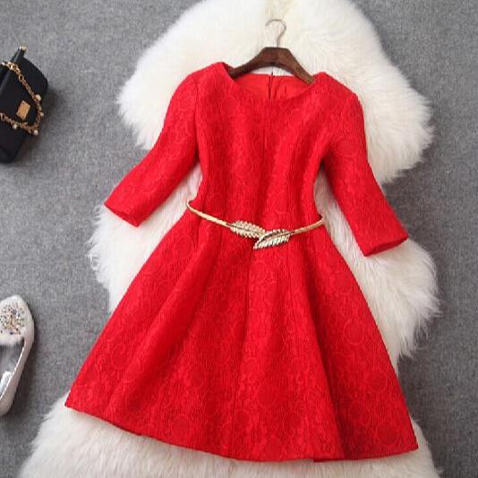 Slim Red Stitching Lace Dress GF11604HU on Luulla