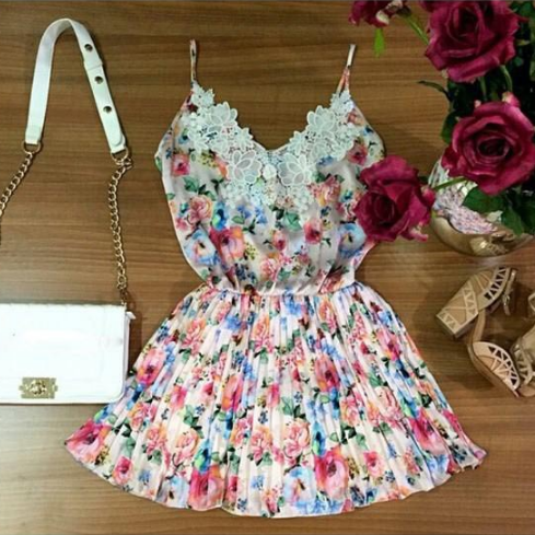 Fashion Printing V-neck Lace Dress VC40220MN on Luulla