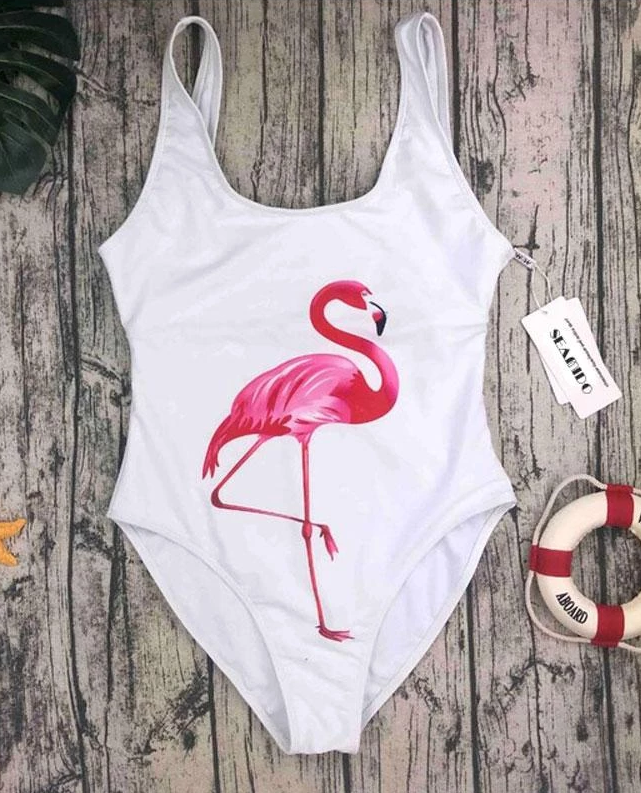 Sexy One Piece Flamingo Print Swimsuit on Luulla