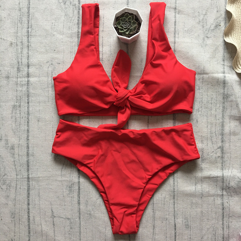 Design Solid Color Bikini Bowknot Swimsuit on Luulla