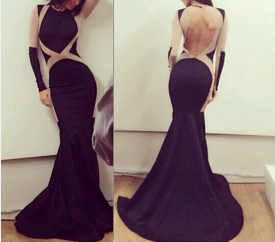 long sleeve black mermaid gown