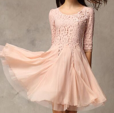 Chiffon and Lace Appliqued Long Dresses Candy Pink main image 1